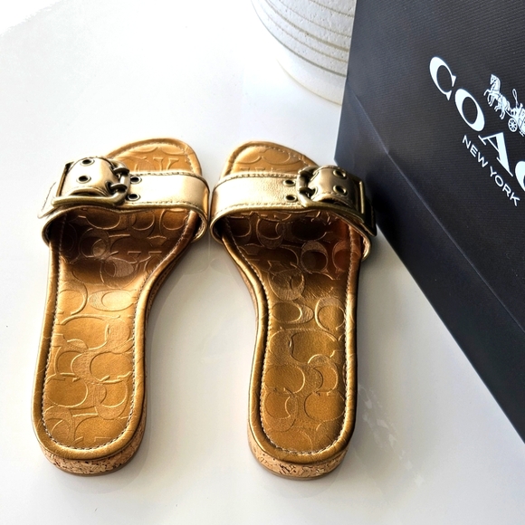 ✨️ Stunning Gold One-Strap Slide Sandal -Size 5 ✨️ - Picture 2 of 5